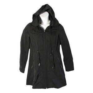 Black Rivet M Black Zip Front Hooded Raincoat Rain Jacket Women's